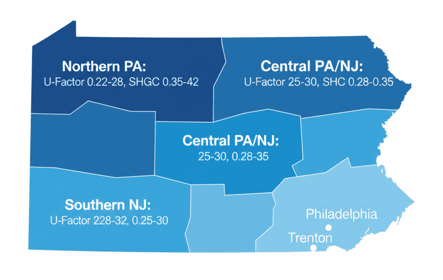 Climate zone map of Pennsylvania and New Jersey