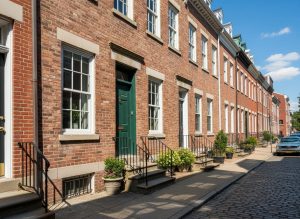 Traditional Philadelphia rowhomes with newly replaced energy-efficient windows