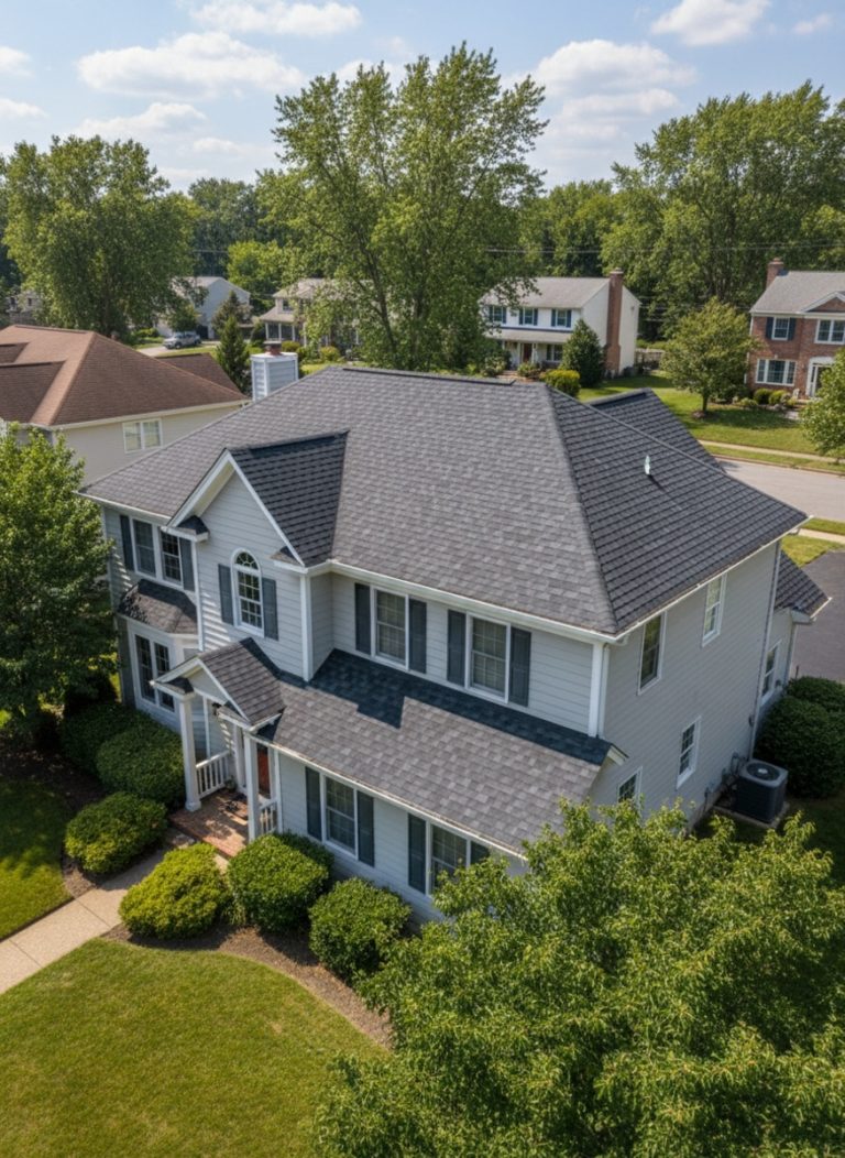 Completed residential roof replacement with new architectural shingles on a home in Cherry Hill, NJ