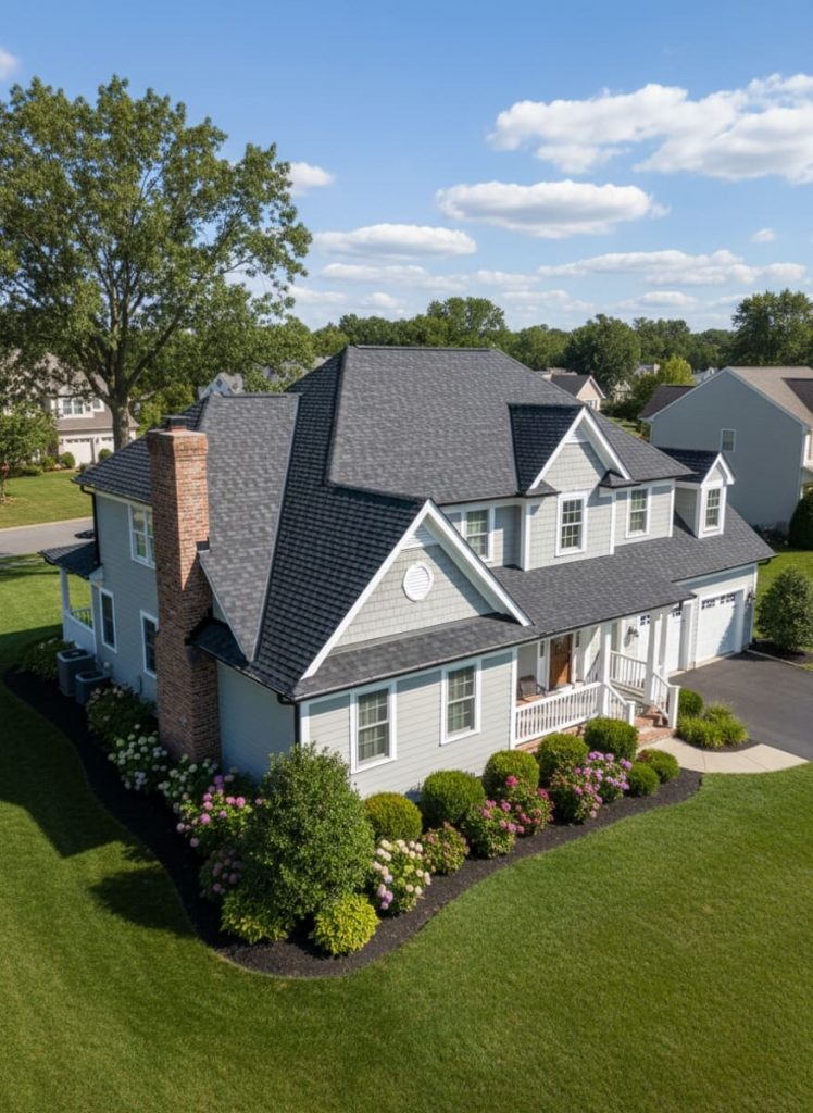 Completed residential roof replacement with new architectural shingles on a home in Cherry Hill, NJ