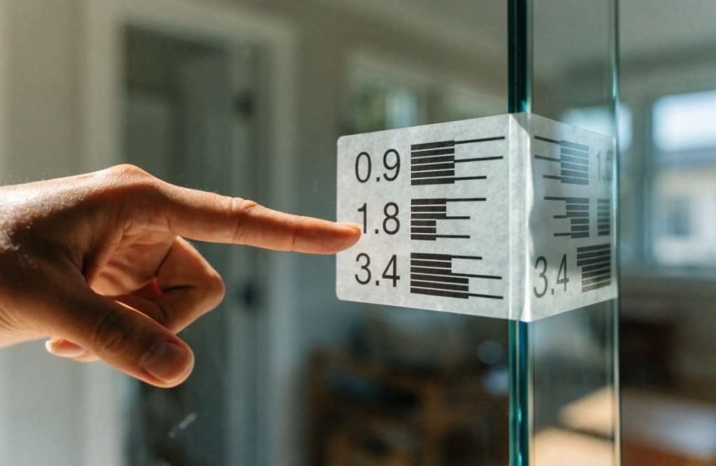 NFRC energy performance label on a new window showing U-factor and solar heat gain coefficient ratings